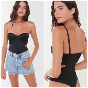 NWOT Cut-Out Satin Bustier Bodysuit, Size Small